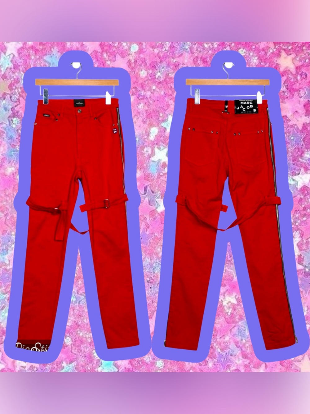 FIRM! MARC JACOBS bondage Studded Denim Pants sz 26 NWT jeans Punk Heaven 80s